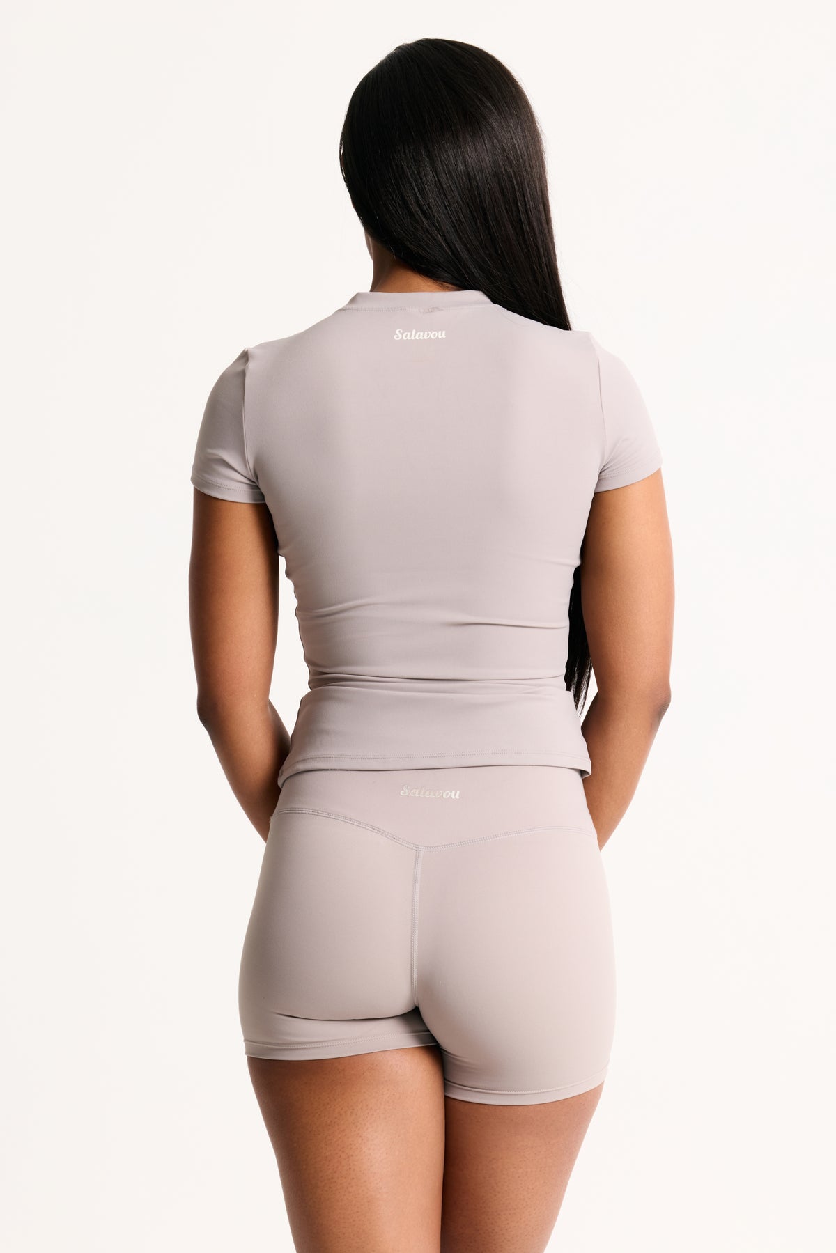 Salavou Naked Short Sleeve fitted top in Grey