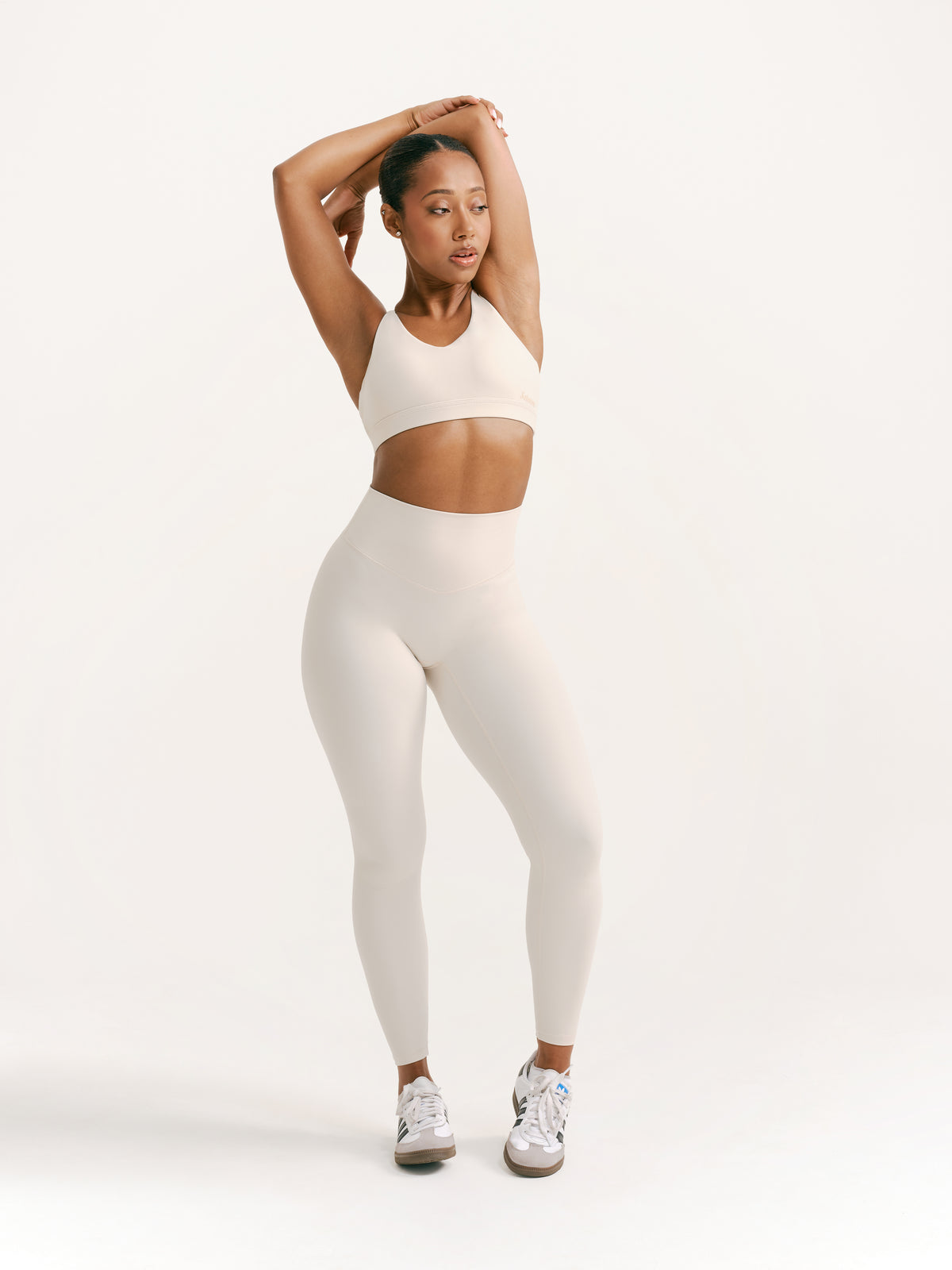 Salavou Interlace cross back sports bra in Beige