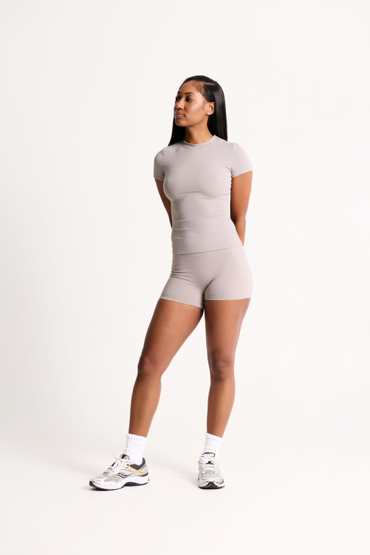 Salavou Naked Short Sleeve fitted top in Grey
