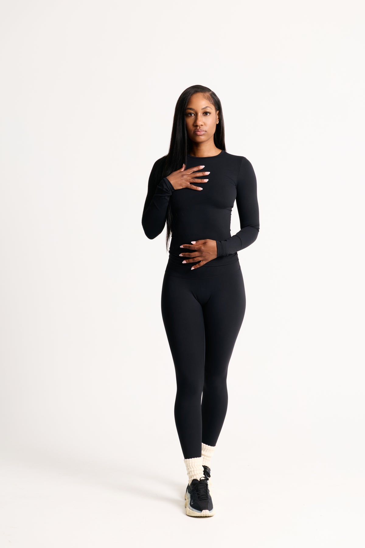 Salavou Naked Long Sleeve fitted top in Black