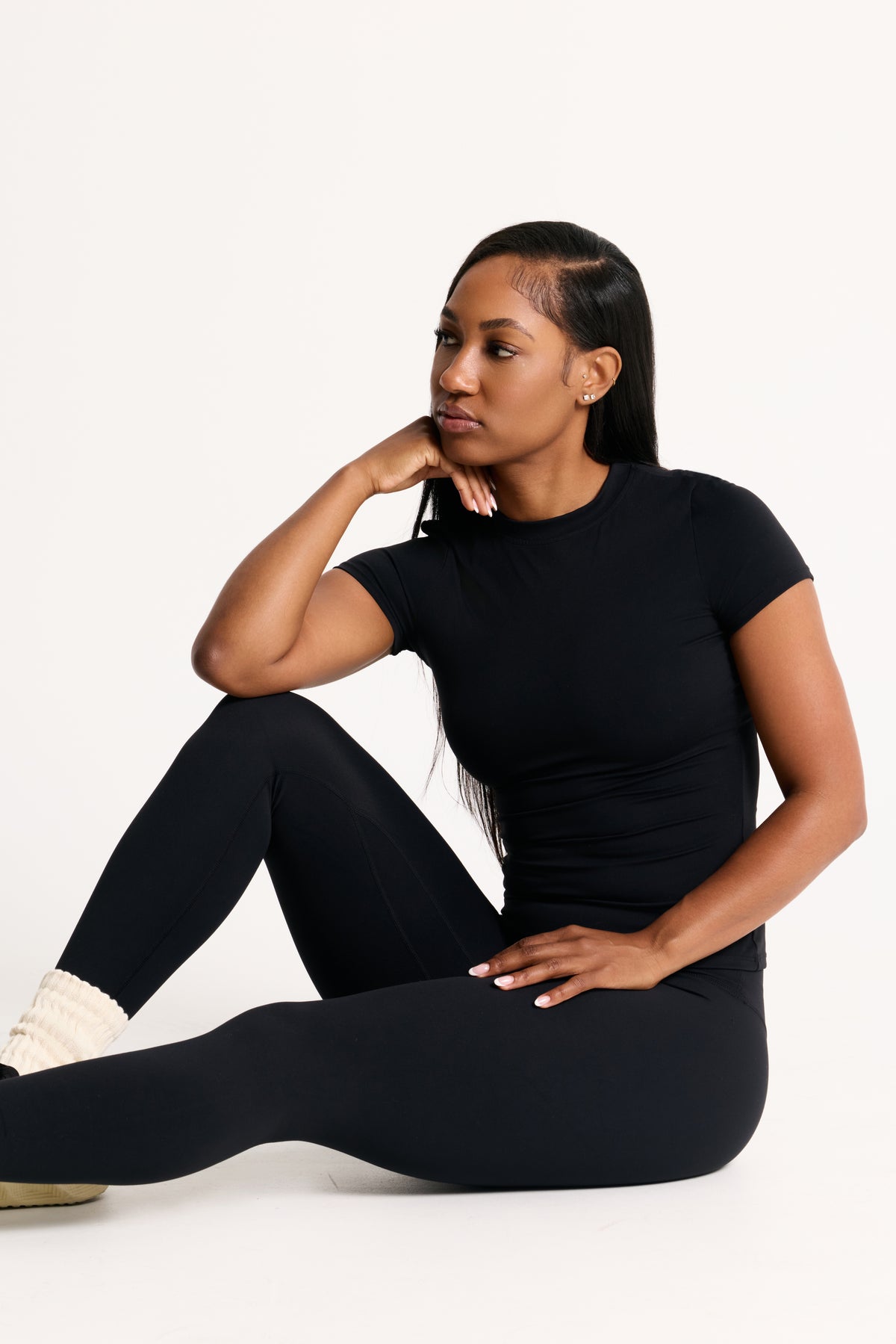 Salavou Naked Short Sleeve fitted top in Black